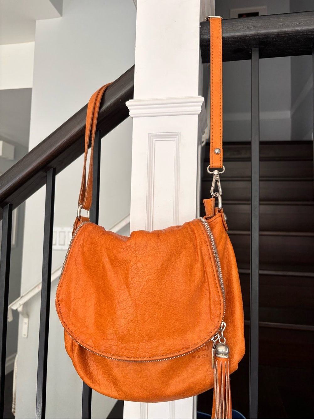 Italian Leather Crossbody Bag cognac color